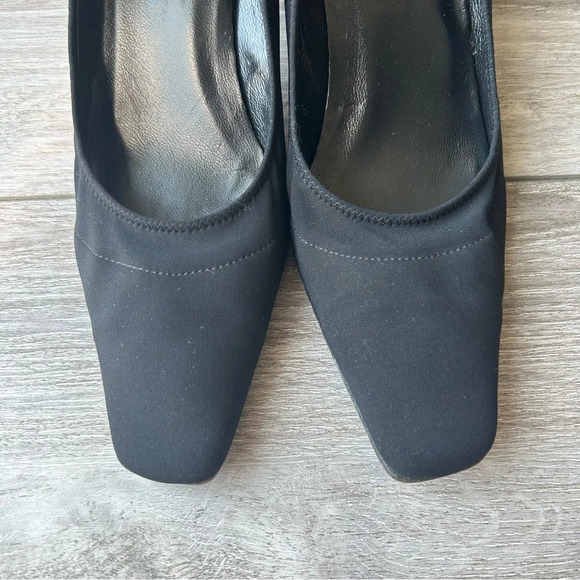 DKNY Essential Black Nylon Fabric Square Toe Slim  Heel Pumps Made in Italy - Picture 4 of 14
